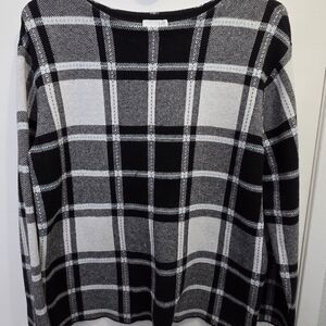 J. Jill Black and White Knit Plaid Sweater